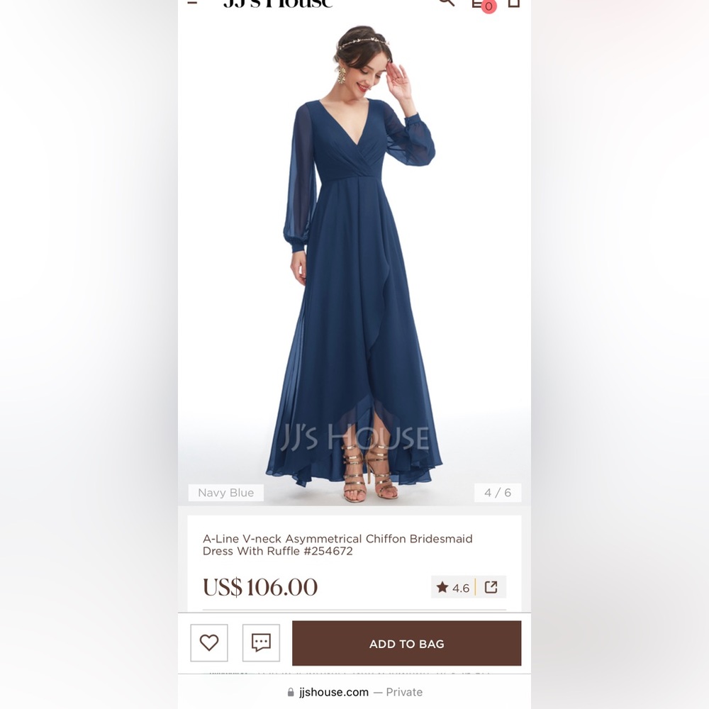 Unaltered A-Line V-neck Asymmetrical Chiffon Bridesmaid Dress With Ruffle